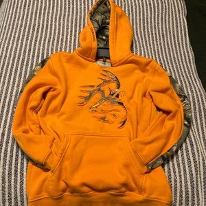 Boys orange and camo hoodie. Size 10-12 great unused condition